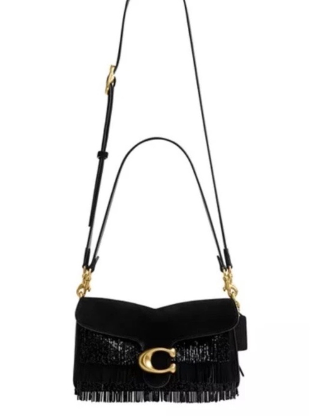 Sale !!! Coach Crystal Beaded Fringe Black Suede Tabby NWT